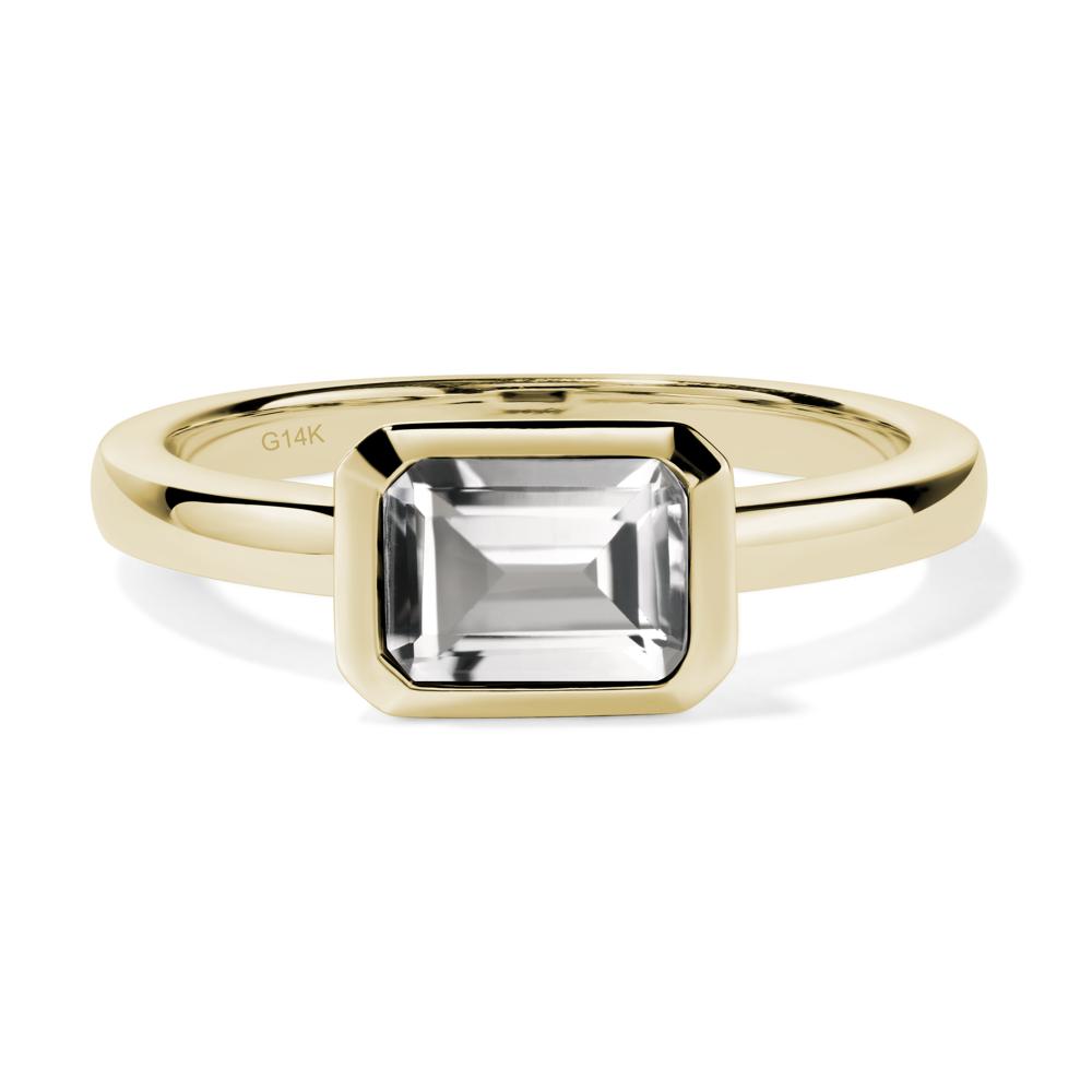 East West Emerald Cut White Topaz Bezel Ring - LUO Jewelry #metal_14k yellow gold