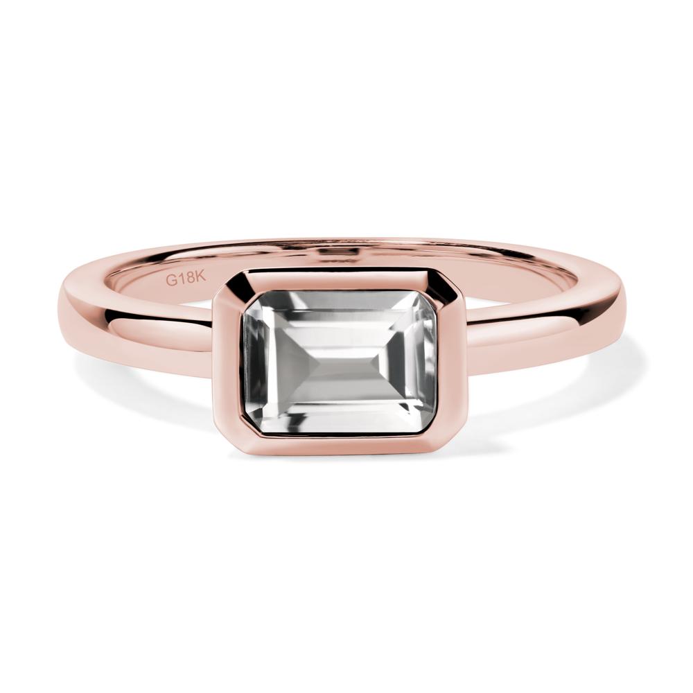 East West Emerald Cut White Topaz Bezel Ring - LUO Jewelry #metal_18k rose gold