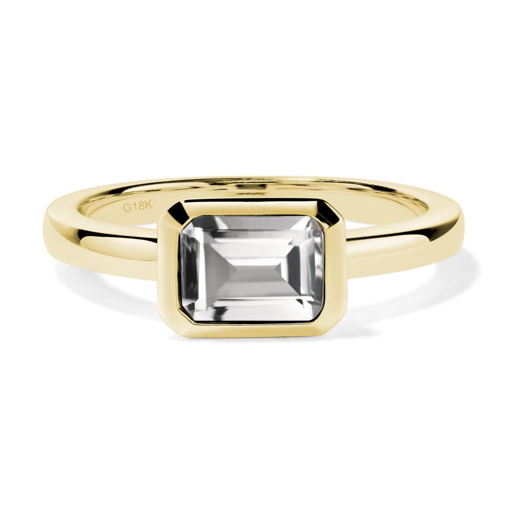 East West Emerald Cut White Topaz Bezel Ring - LUO Jewelry #metal_18k yellow gold