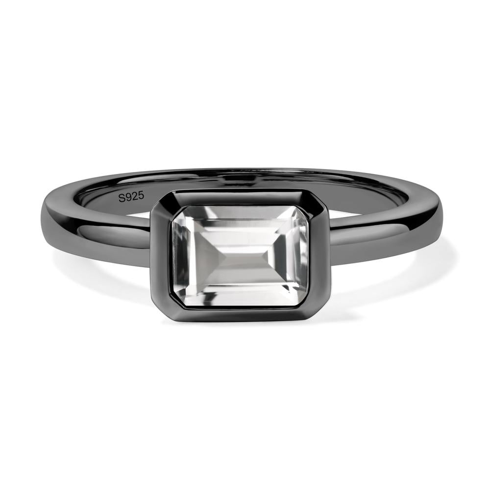 East West Emerald Cut White Topaz Bezel Ring - LUO Jewelry #metal_black finish sterling silver
