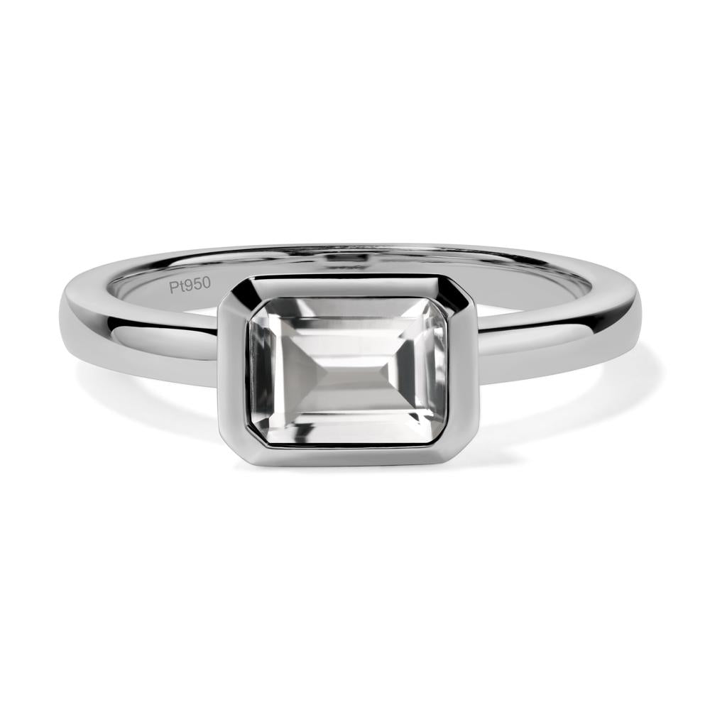 East West Emerald Cut White Topaz Bezel Ring - LUO Jewelry #metal_platinum