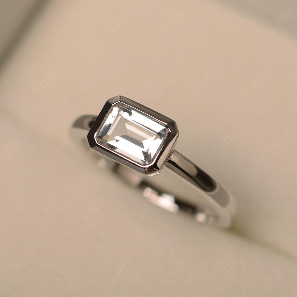 East West Emerald Cut White Topaz Bezel Ring - LUO Jewelry