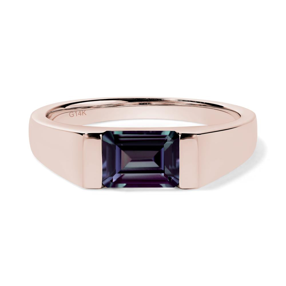 Horizontal Lab Grown Alexandrite Gender Neutral Ring - LUO Jewelry #metal_14k rose gold