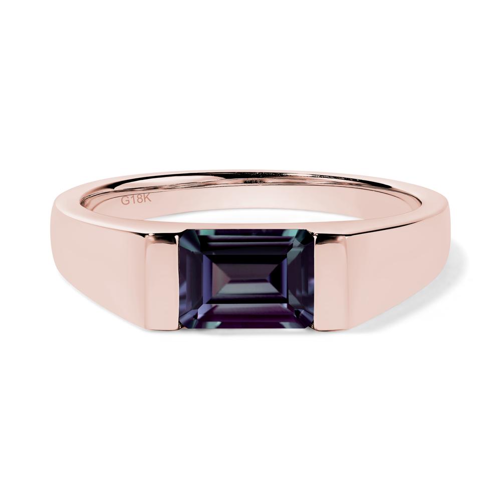 Horizontal Lab Grown Alexandrite Gender Neutral Ring - LUO Jewelry #metal_18k rose gold