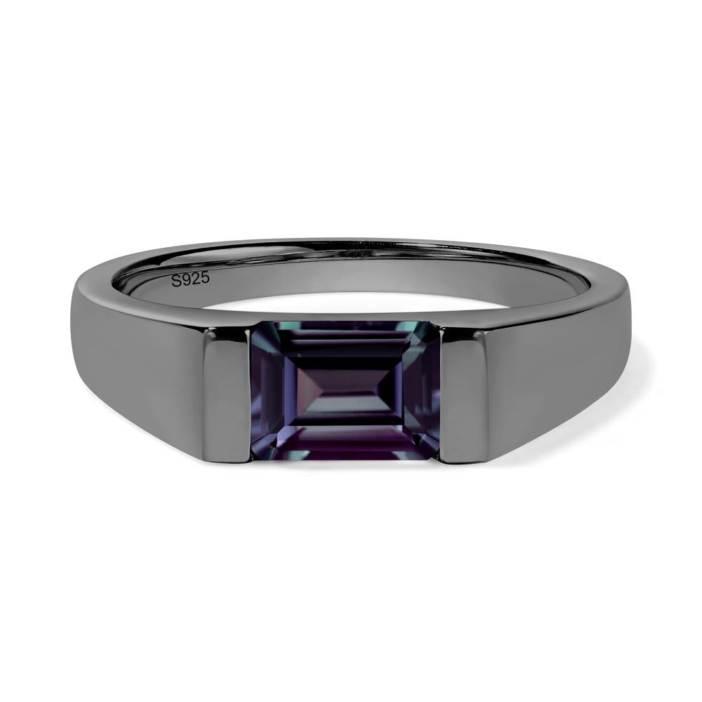 Horizontal Lab Grown Alexandrite Gender Neutral Ring - LUO Jewelry #metal_black finish sterling silver