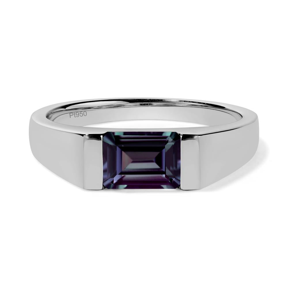 Horizontal Lab Grown Alexandrite Gender Neutral Ring - LUO Jewelry #metal_platinum