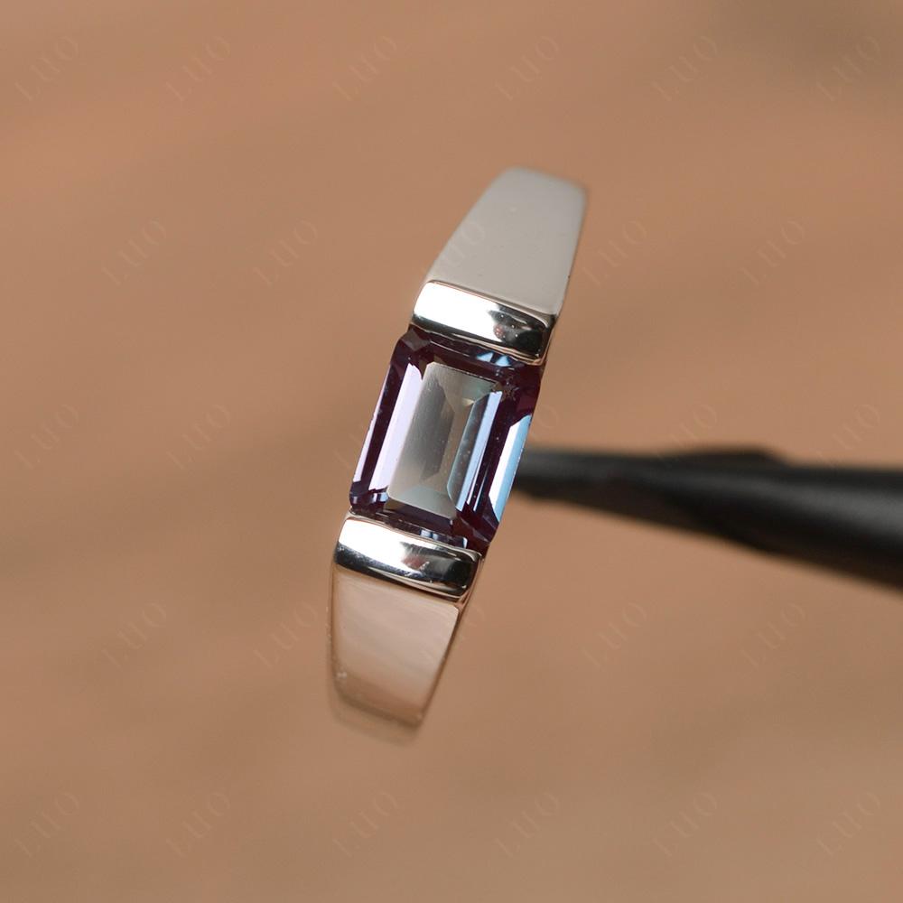 Horizontal Lab Grown Alexandrite Gender Neutral Ring - LUO Jewelry