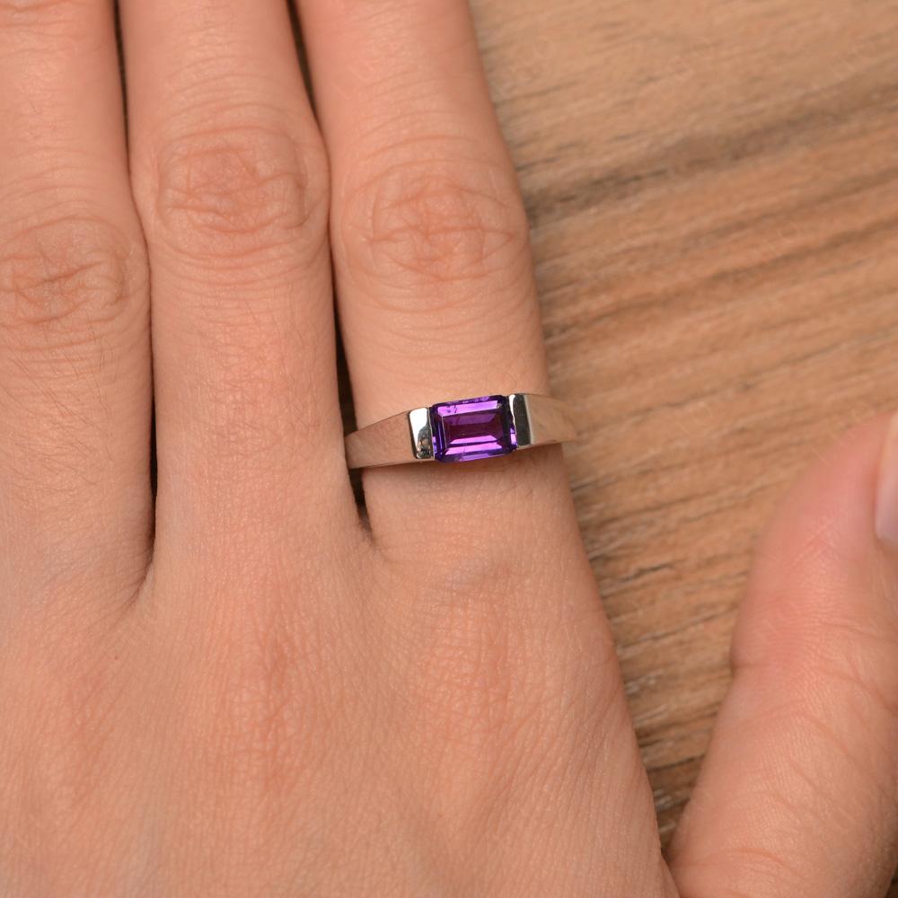 Horizontal Amethyst Gender Neutral Ring - LUO Jewelry