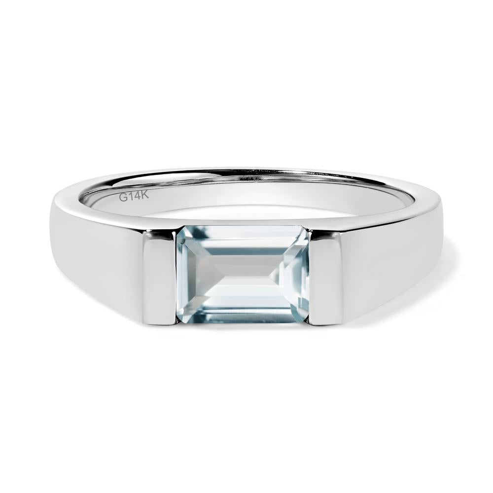 Horizontal Aquamarine Gender Neutral Ring - LUO Jewelry #metal_14k white gold
