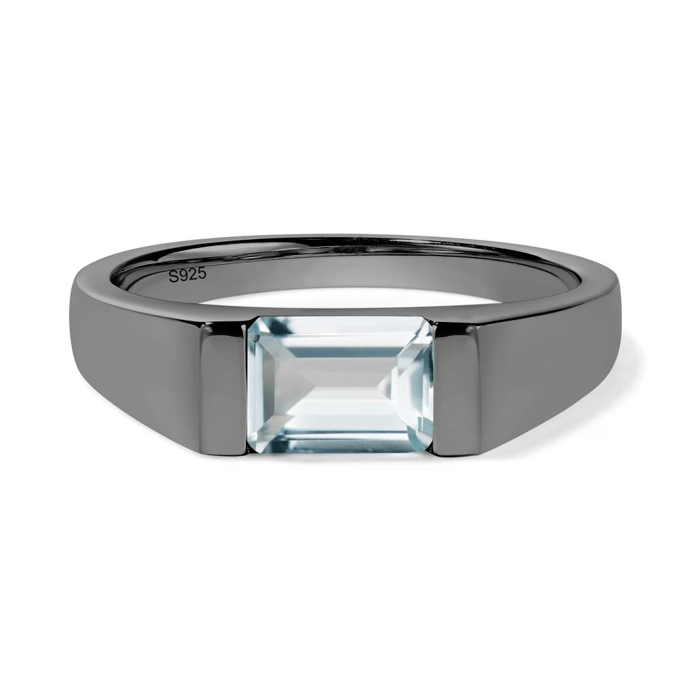 Horizontal Aquamarine Gender Neutral Ring - LUO Jewelry #metal_black finish sterling silver