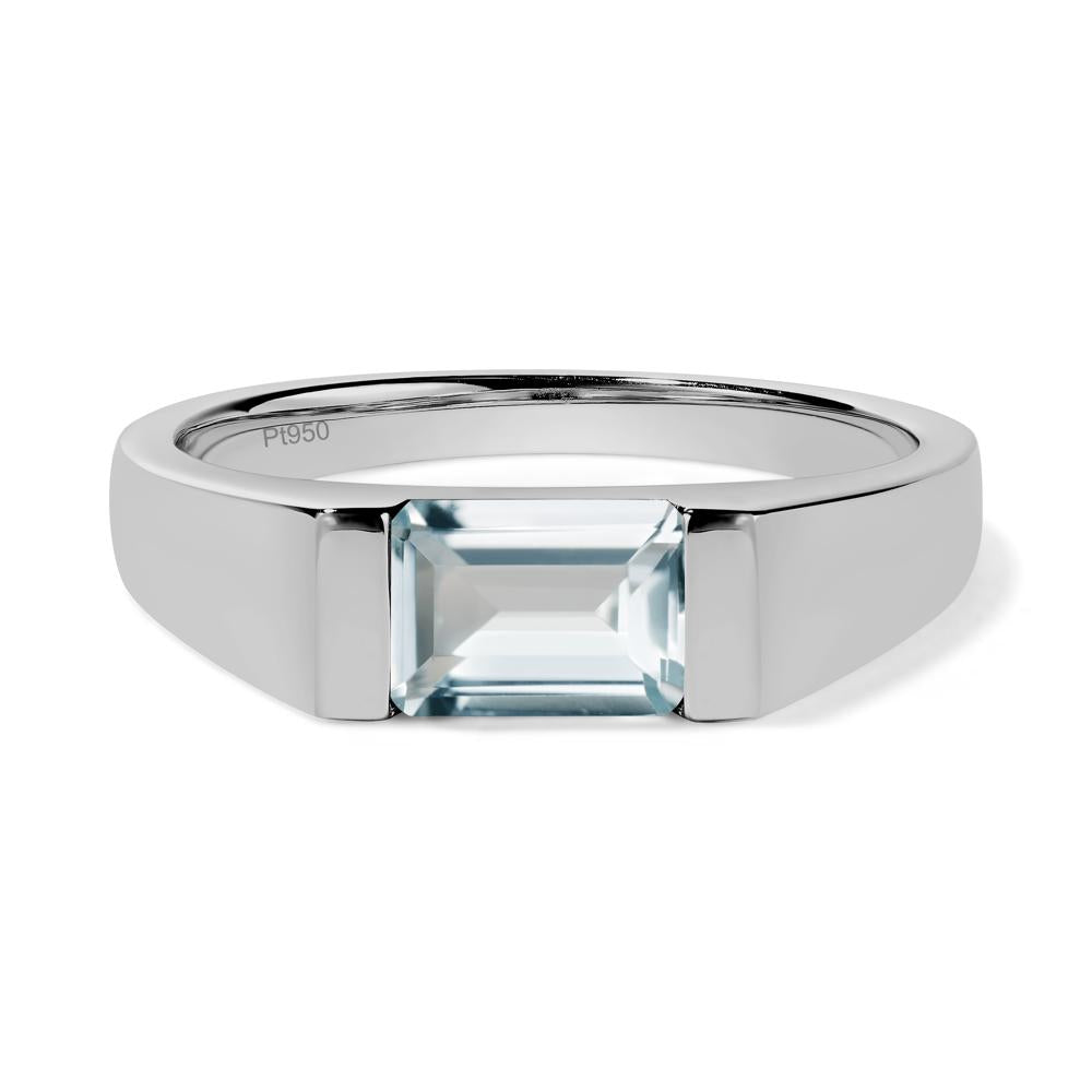 Horizontal Aquamarine Gender Neutral Ring - LUO Jewelry #metal_platinum