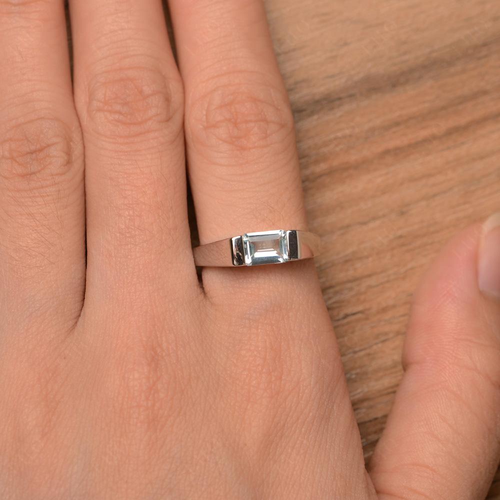 Horizontal Aquamarine Gender Neutral Ring - LUO Jewelry