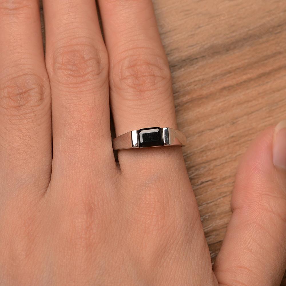 Horizontal Black Spinel Gender Neutral Ring - LUO Jewelry