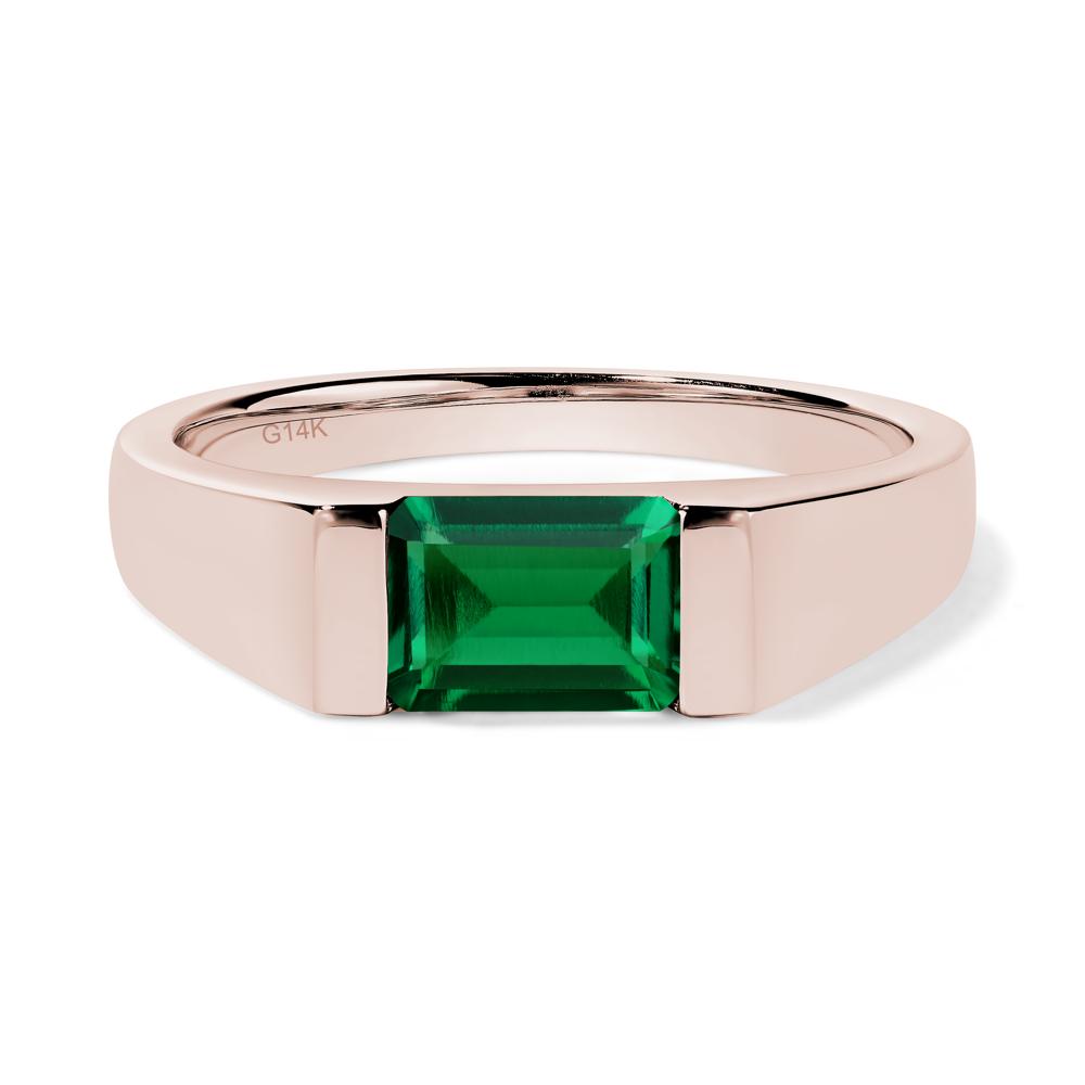 Horizontal Lab Emerald Gender Neutral Ring - LUO Jewelry #metal_14k rose gold