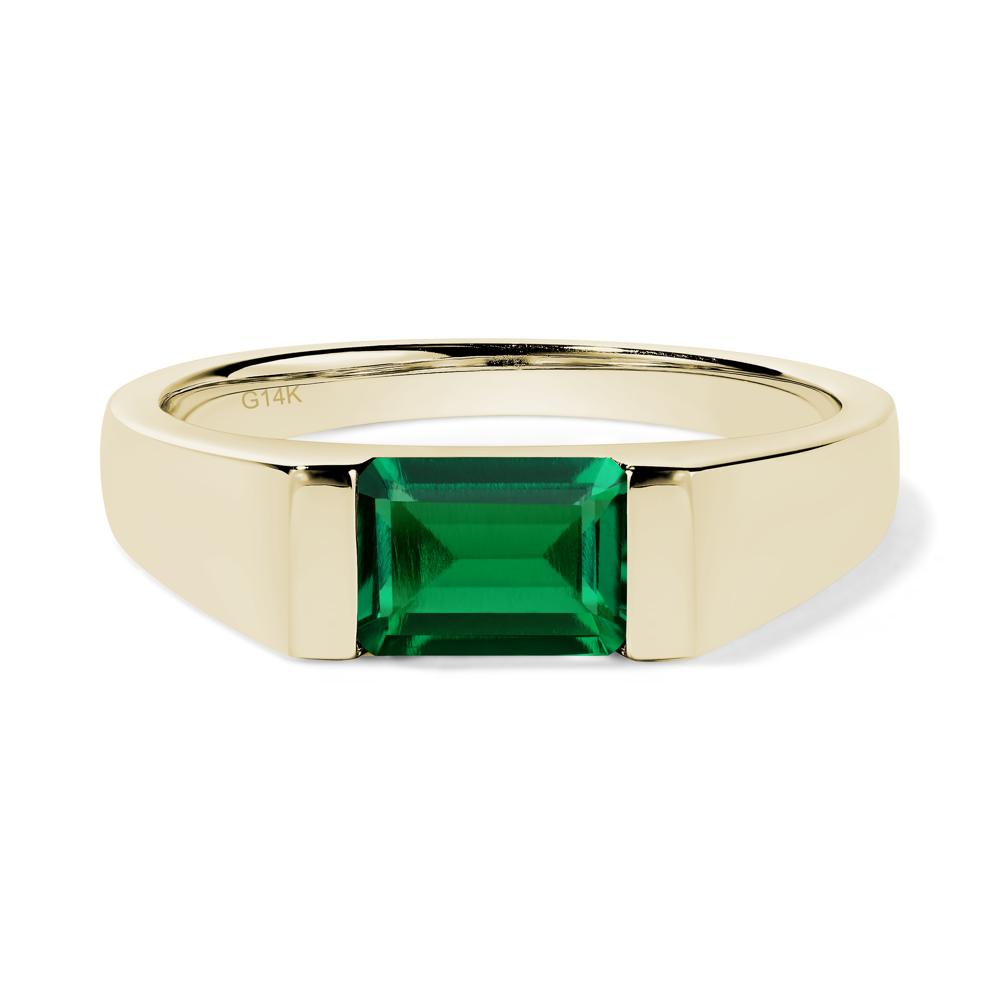 Horizontal Lab Emerald Gender Neutral Ring - LUO Jewelry #metal_14k yellow gold