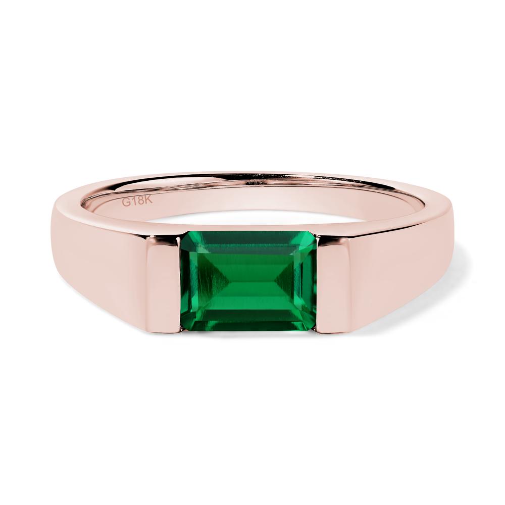 Horizontal Lab Emerald Gender Neutral Ring - LUO Jewelry #metal_18k rose gold