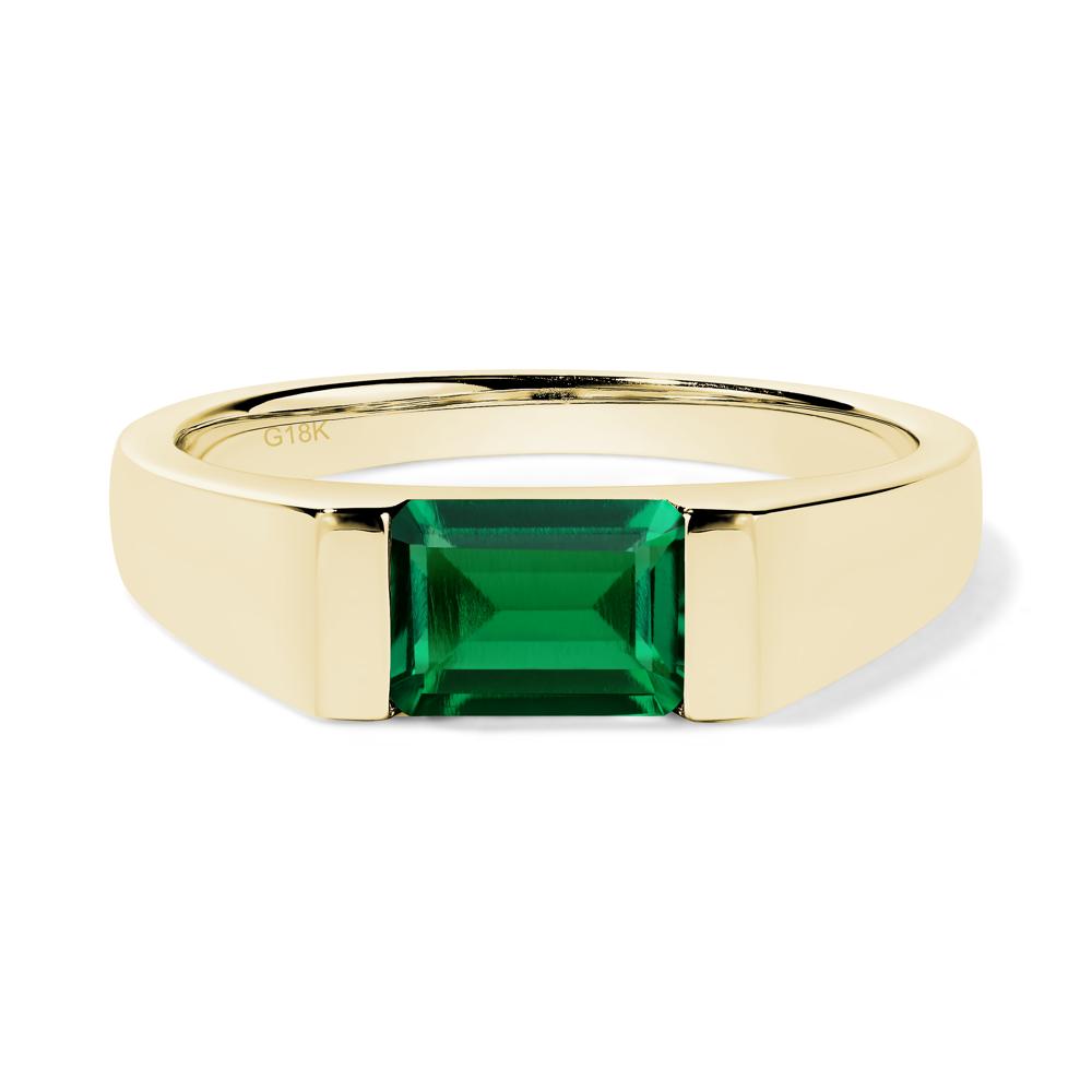 Horizontal Lab Emerald Gender Neutral Ring - LUO Jewelry #metal_18k yellow gold