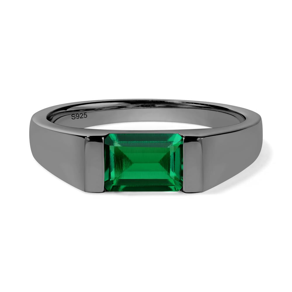 Horizontal Lab Emerald Gender Neutral Ring - LUO Jewelry #metal_black finish sterling silver