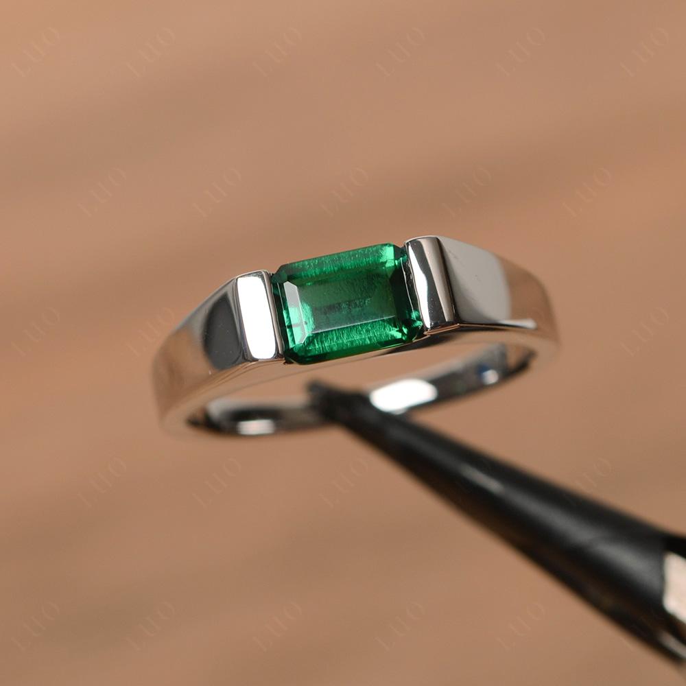 Horizontal Lab Emerald Gender Neutral Ring - LUO Jewelry