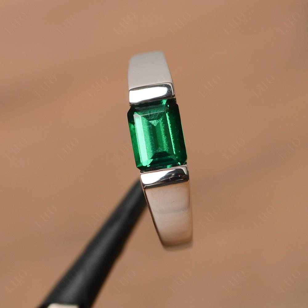 Horizontal Lab Emerald Gender Neutral Ring - LUO Jewelry