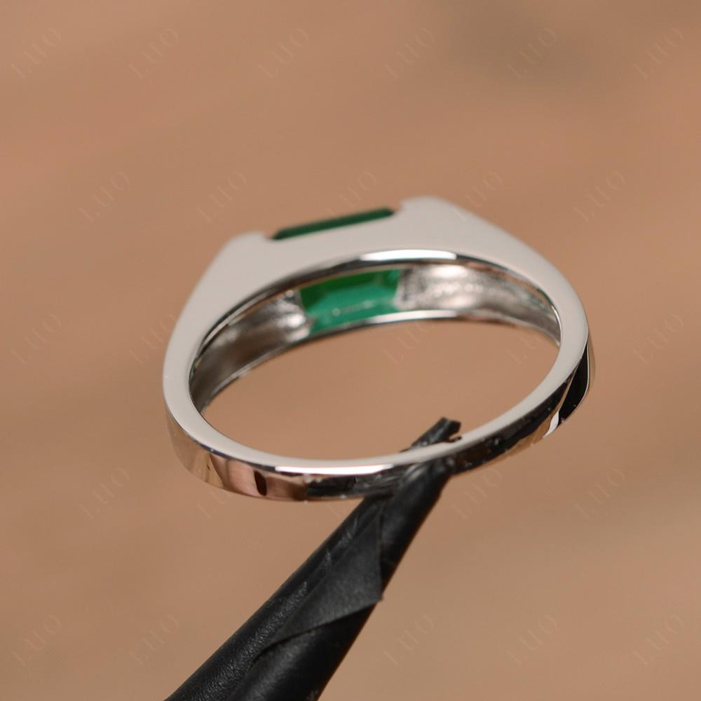 Horizontal Lab Emerald Gender Neutral Ring - LUO Jewelry