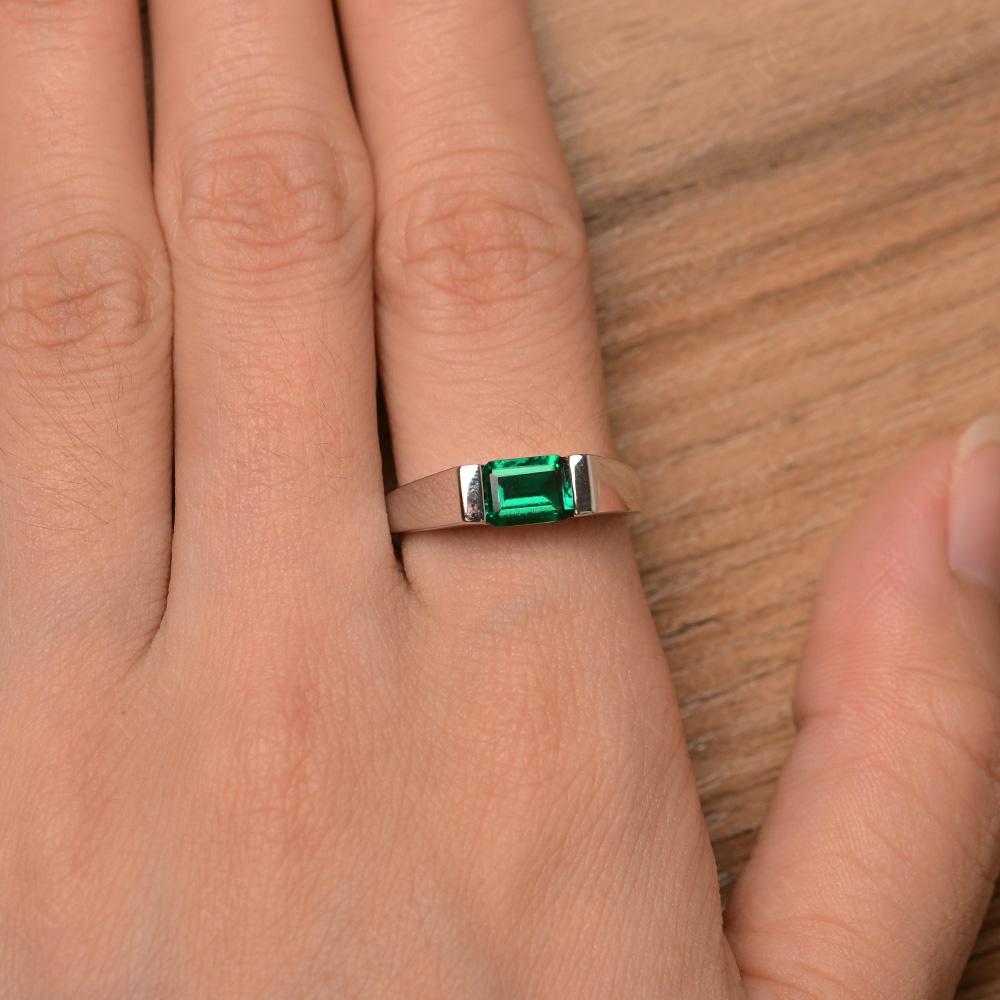 Horizontal Lab Emerald Gender Neutral Ring - LUO Jewelry