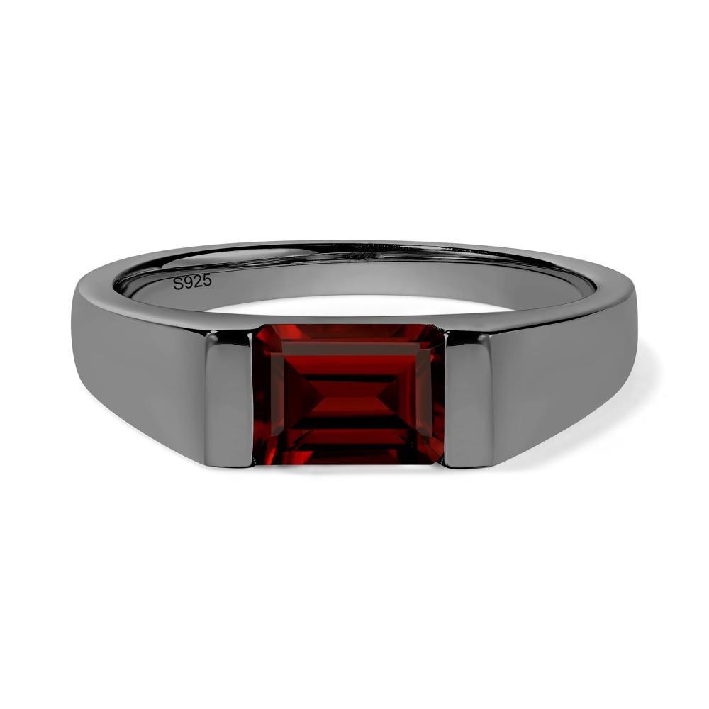 Horizontal Garnet Gender Neutral Ring - LUO Jewelry #metal_black finish sterling silver