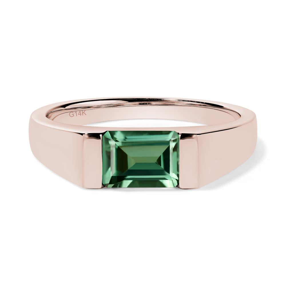 Horizontal Lab Green Sapphire Gender Neutral Ring - LUO Jewelry #metal_14k rose gold