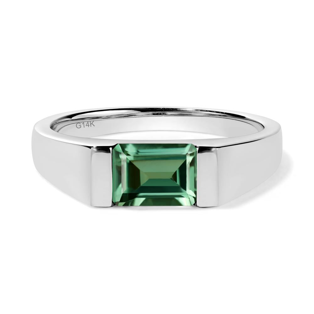 Horizontal Lab Green Sapphire Gender Neutral Ring - LUO Jewelry #metal_14k white gold