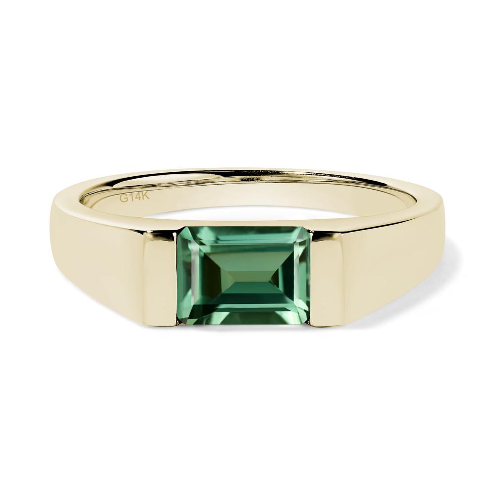Horizontal Lab Green Sapphire Gender Neutral Ring - LUO Jewelry #metal_14k yellow gold