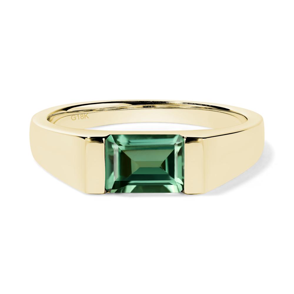 Horizontal Lab Green Sapphire Gender Neutral Ring - LUO Jewelry #metal_18k yellow gold