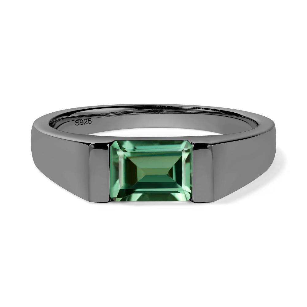Horizontal Lab Green Sapphire Gender Neutral Ring - LUO Jewelry #metal_black finish sterling silver