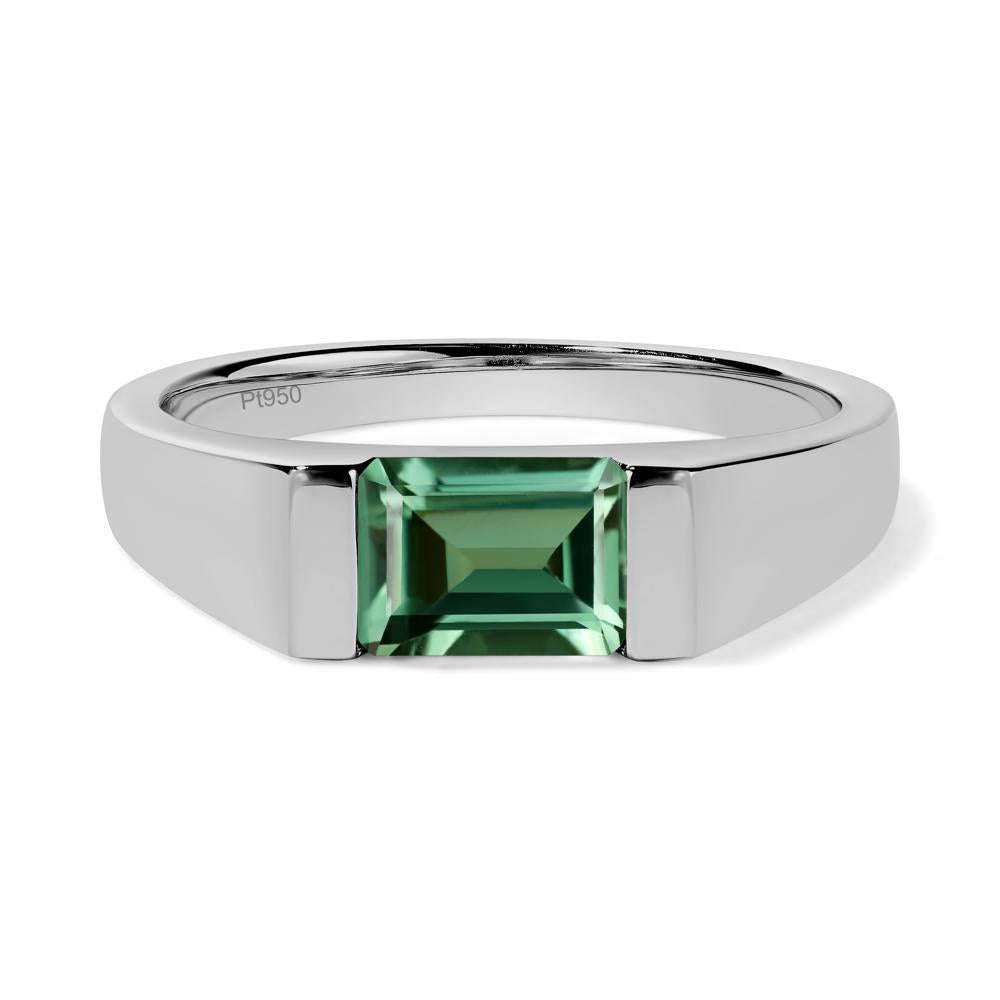 Horizontal Lab Green Sapphire Gender Neutral Ring - LUO Jewelry #metal_platinum