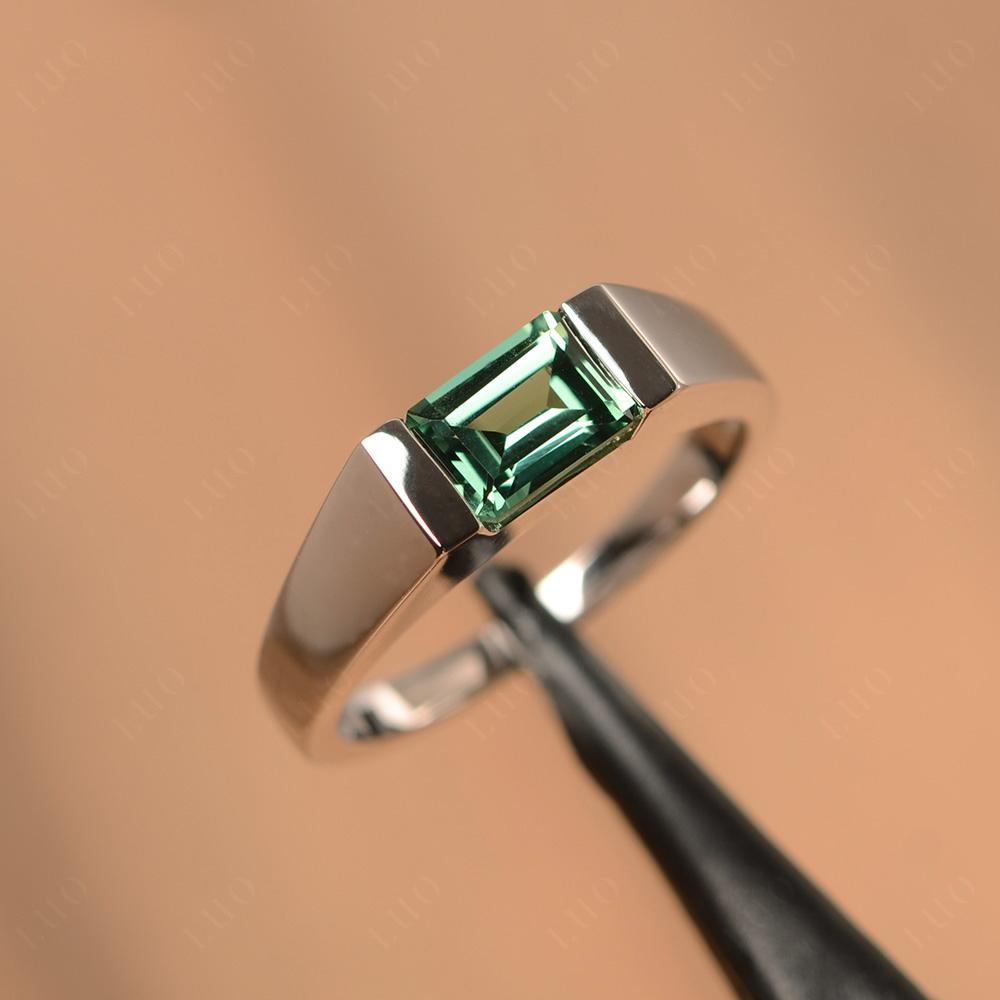 Horizontal Lab Green Sapphire Gender Neutral Ring - LUO Jewelry