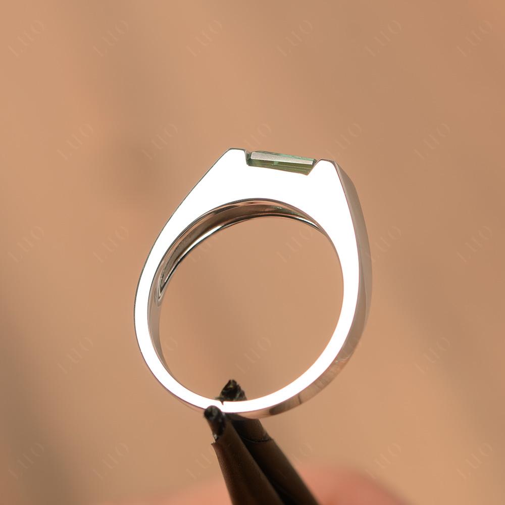 Horizontal Lab Green Sapphire Gender Neutral Ring - LUO Jewelry