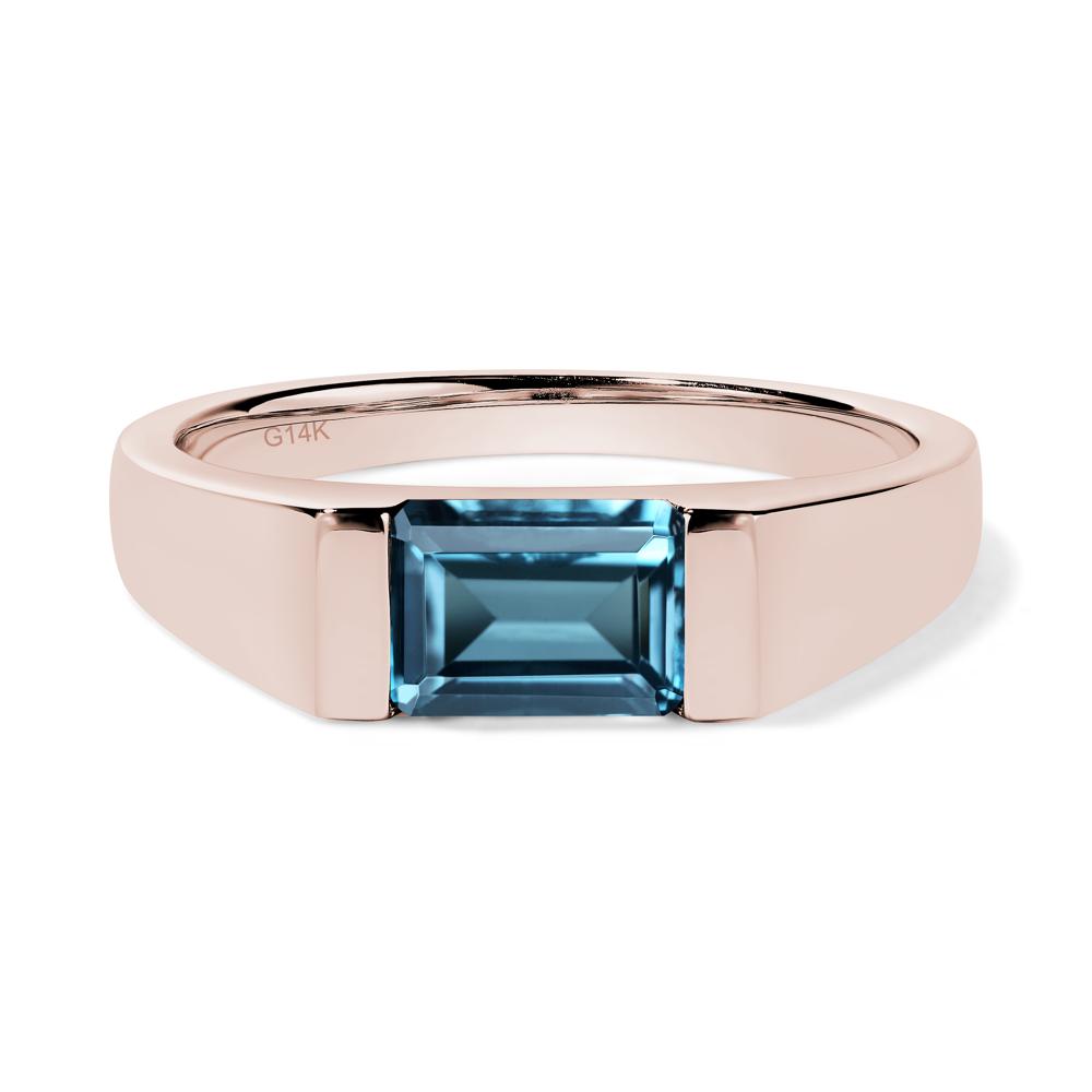 Horizontal London Blue Topaz Gender Neutral Ring - LUO Jewelry #metal_14k rose gold