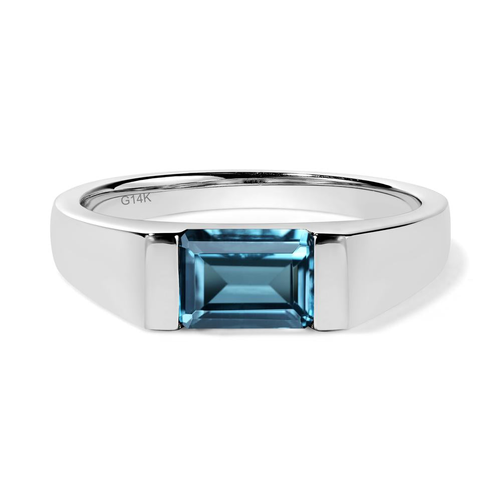 Horizontal London Blue Topaz Gender Neutral Ring - LUO Jewelry #metal_14k white gold