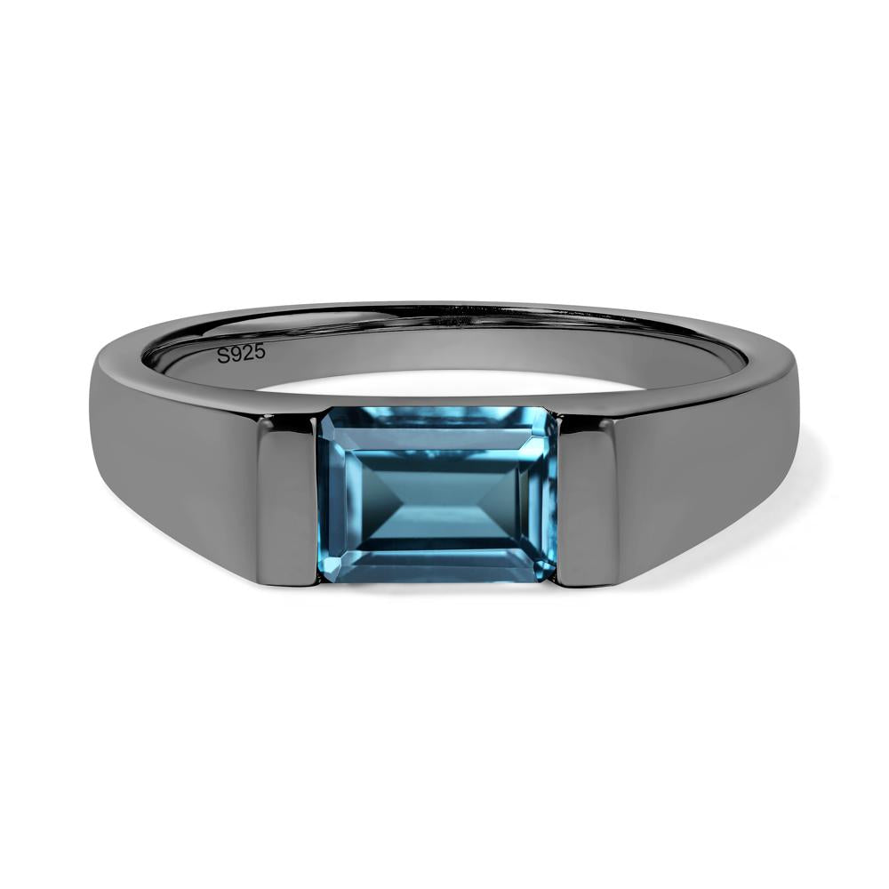 Horizontal London Blue Topaz Gender Neutral Ring - LUO Jewelry #metal_black finish sterling silver