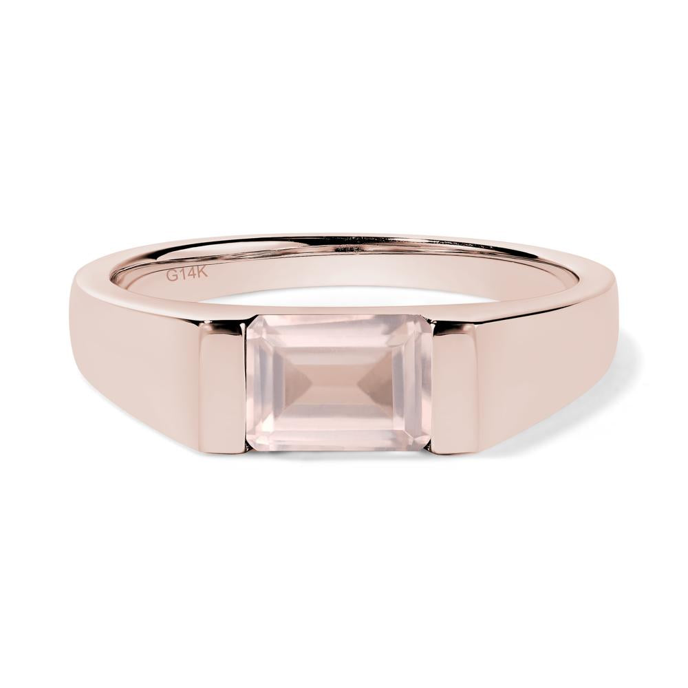Horizontal Rose Quartz Gender Neutral Ring - LUO Jewelry #metal_14k rose gold