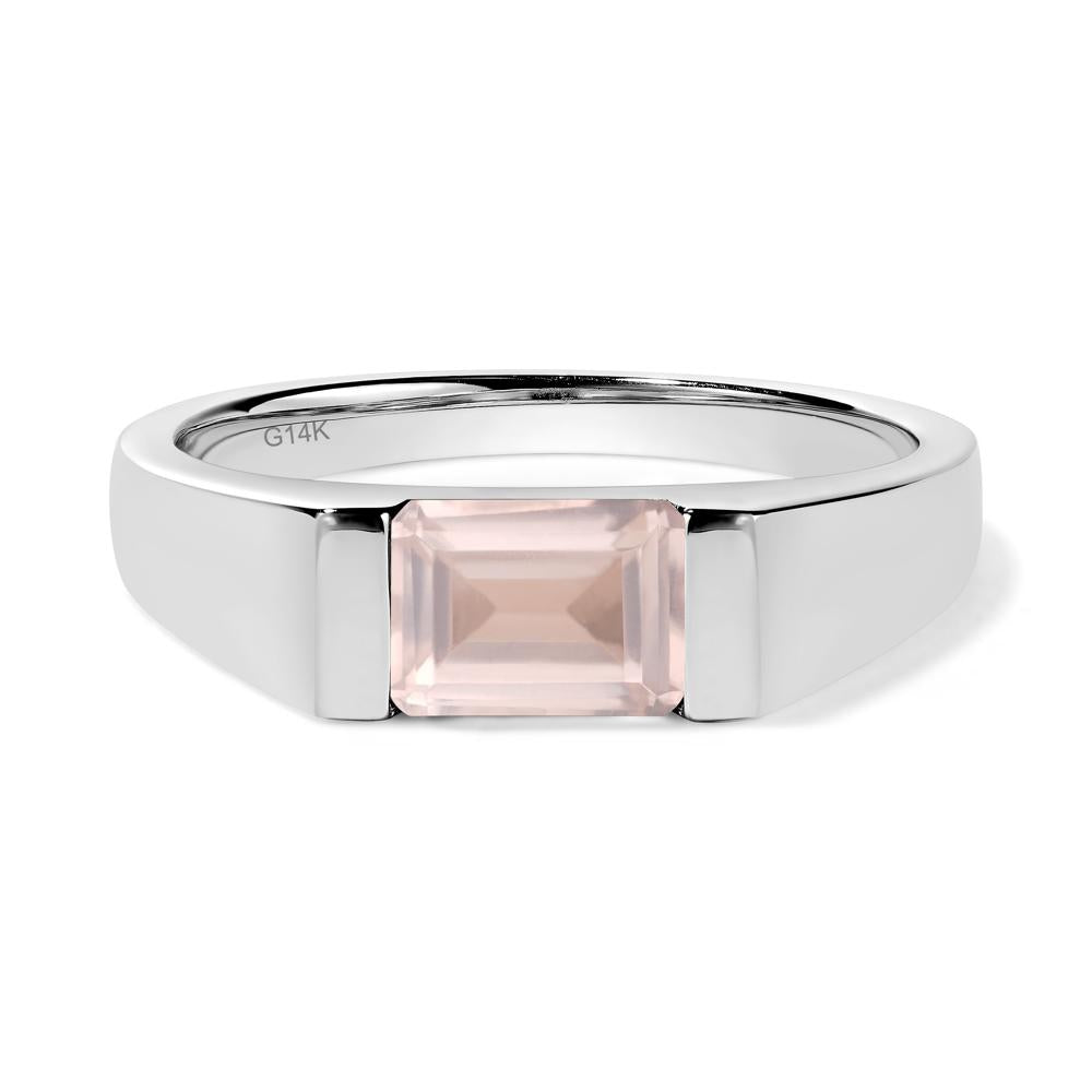 Horizontal Rose Quartz Gender Neutral Ring - LUO Jewelry #metal_14k white gold