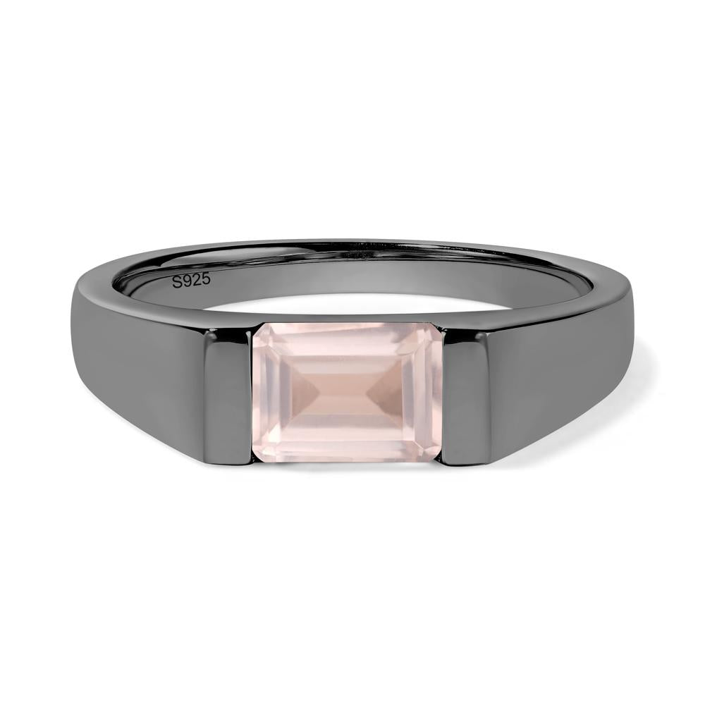 Horizontal Rose Quartz Gender Neutral Ring - LUO Jewelry #metal_black finish sterling silver