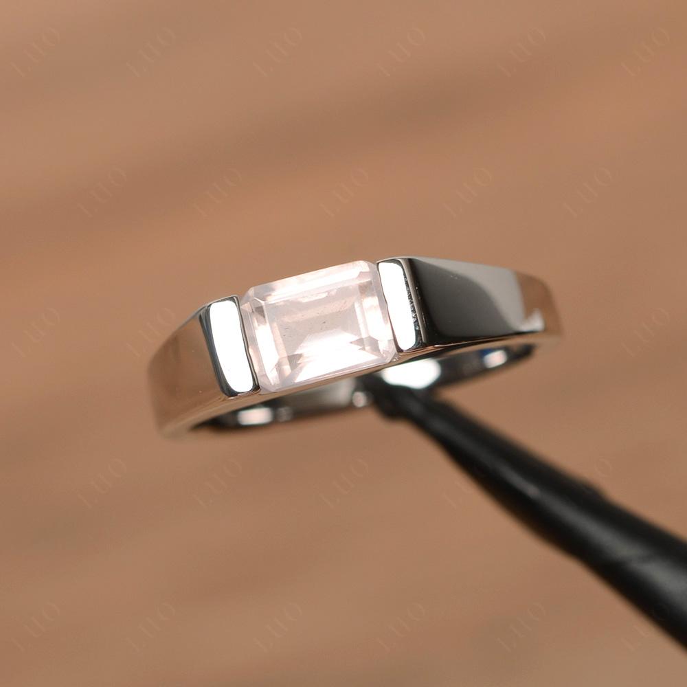 Horizontal Rose Quartz Gender Neutral Ring - LUO Jewelry