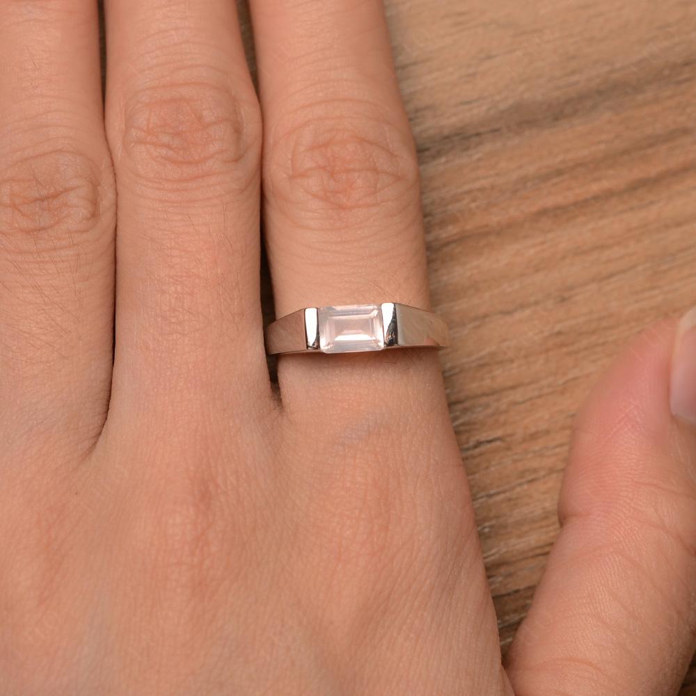 Horizontal Rose Quartz Gender Neutral Ring - LUO Jewelry