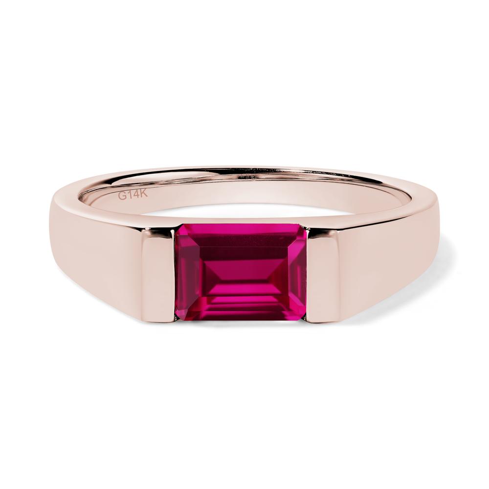 Horizontal Lab Created Ruby Gender Neutral Ring - LUO Jewelry #metal_14k rose gold
