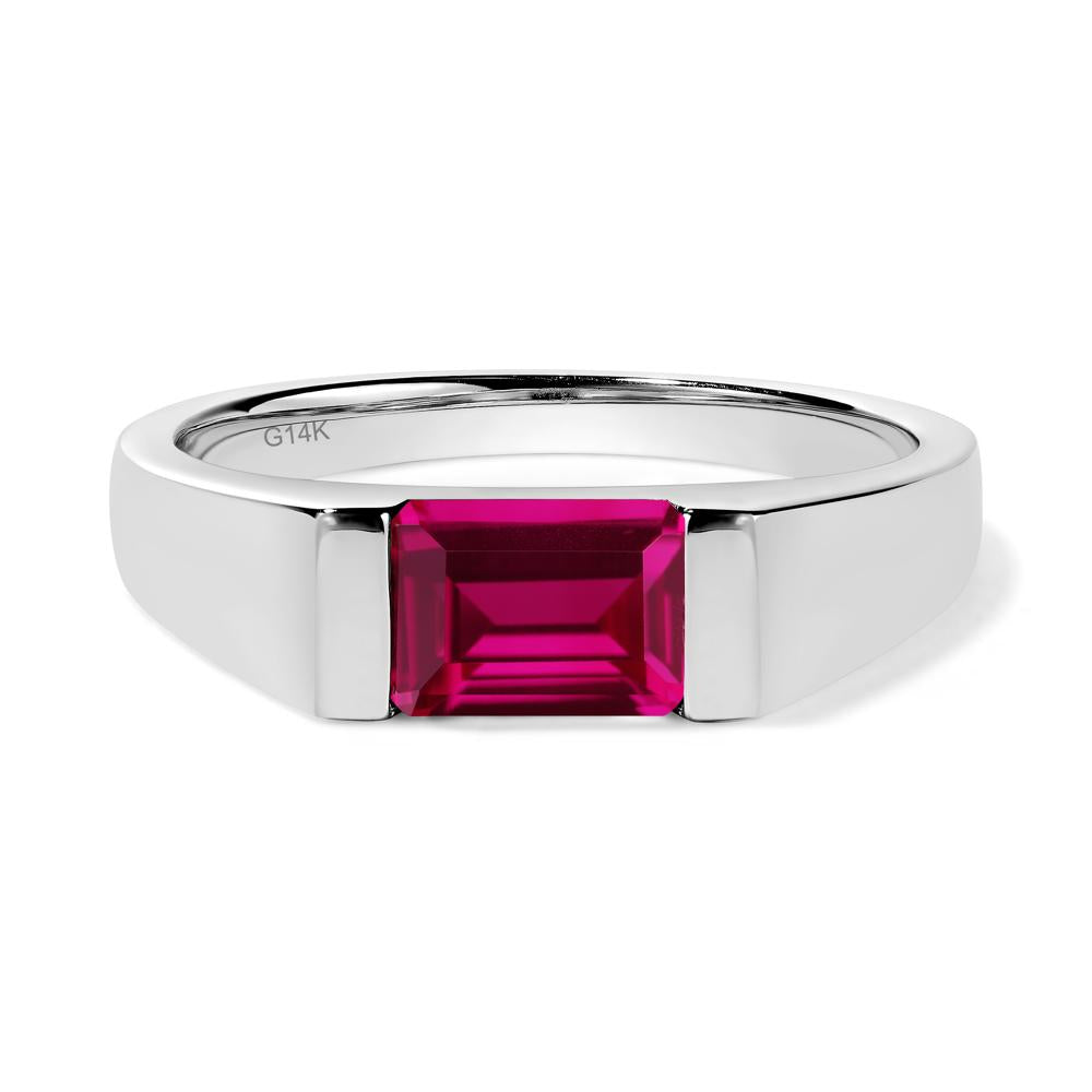 Horizontal Lab Created Ruby Gender Neutral Ring - LUO Jewelry #metal_14k white gold
