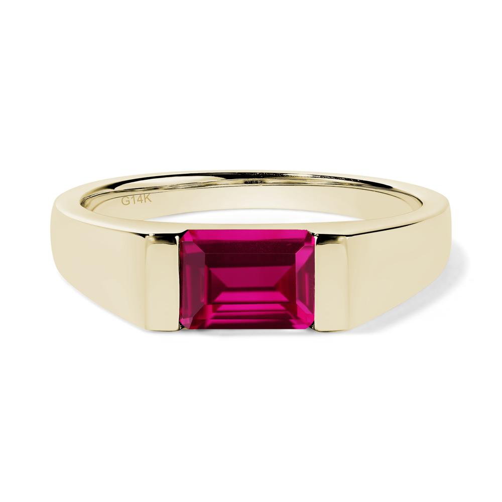 Horizontal Lab Created Ruby Gender Neutral Ring - LUO Jewelry #metal_14k yellow gold