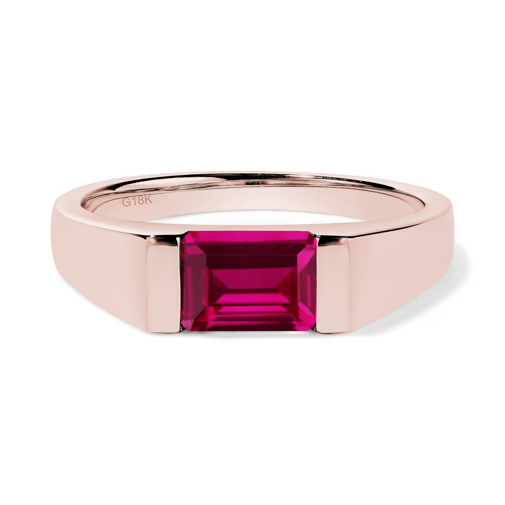 Horizontal Lab Created Ruby Gender Neutral Ring - LUO Jewelry #metal_18k rose gold