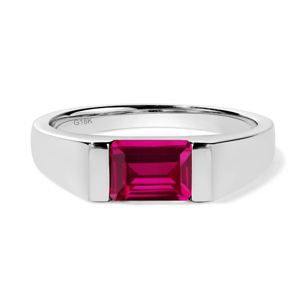 Horizontal Lab Created Ruby Gender Neutral Ring - LUO Jewelry #metal_18k white gold