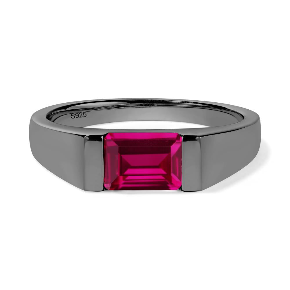 Horizontal Lab Created Ruby Gender Neutral Ring - LUO Jewelry #metal_black finish sterling silver