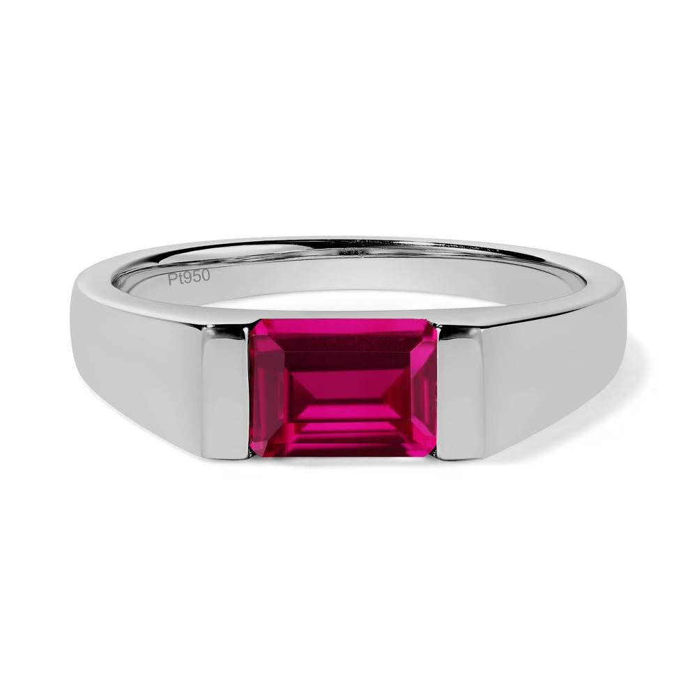 Horizontal Lab Created Ruby Gender Neutral Ring - LUO Jewelry #metal_platinum